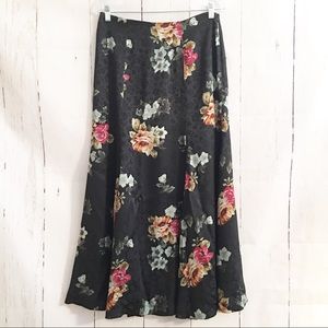 JNY 100% Silk Floral Print Maxi Skirt Lined Zips